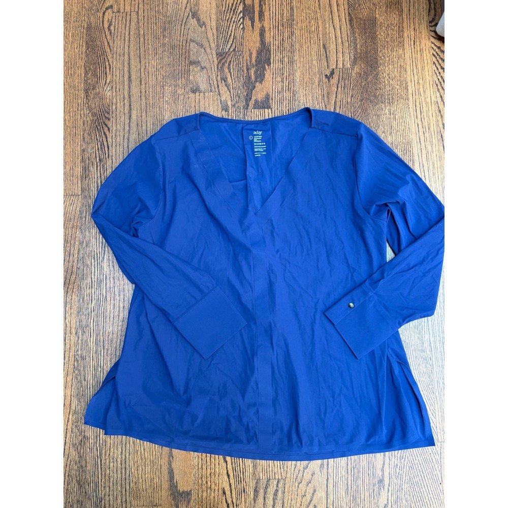 ADAY Something Tailored Top L Blue Recycled Nylon Minimalist Office Siren Quiet